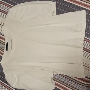 Zara White Short Puff Sleeve Cotton Top Size Small